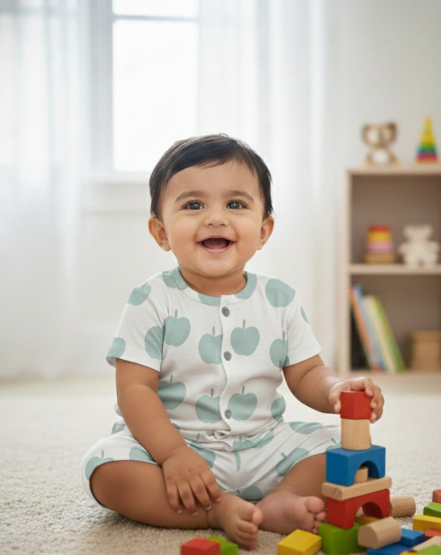 Sage Apple Print Snap-Up Tee