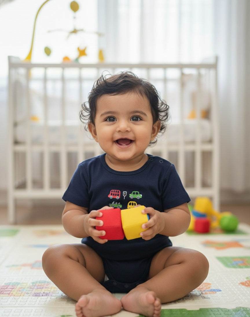 Beep Beep- Navy Cotton Onesie