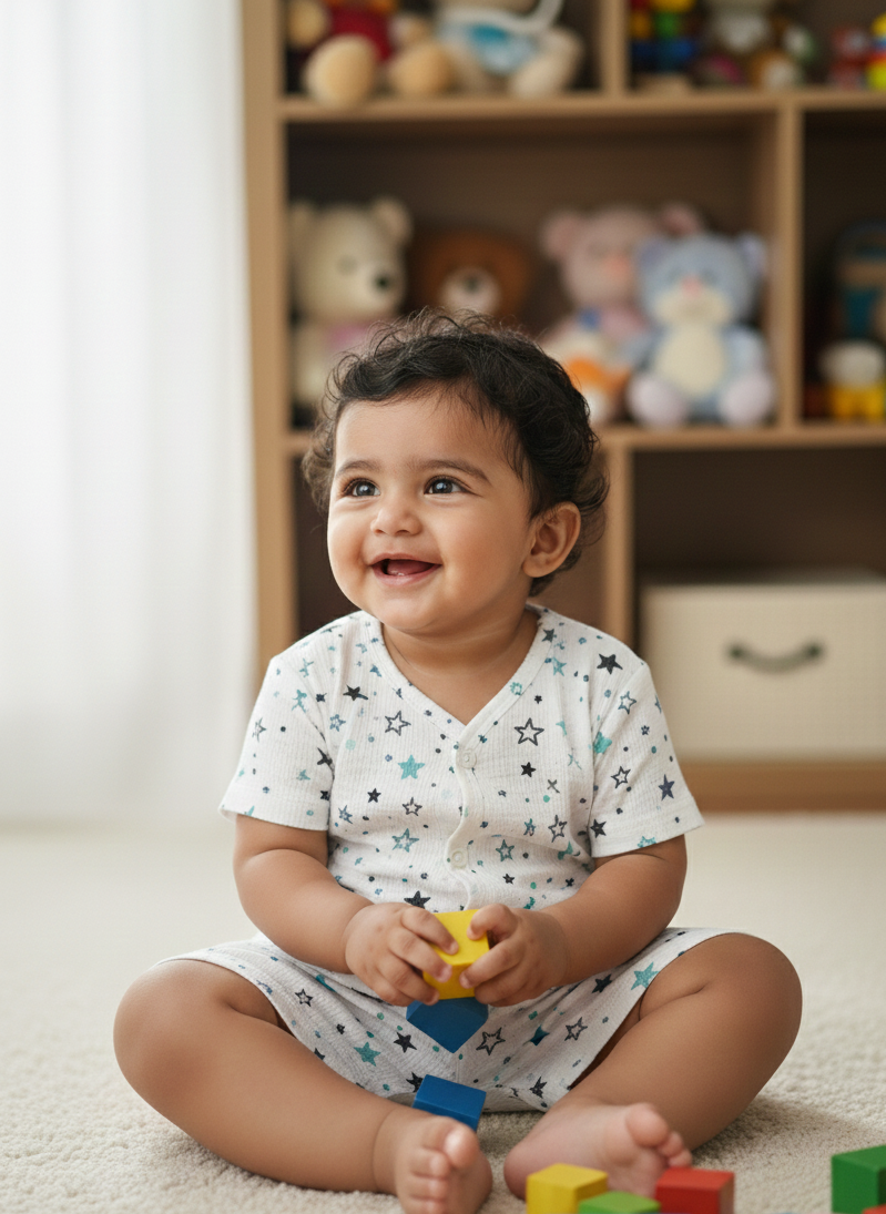 Pure Cotton Star-Print Shorty Set